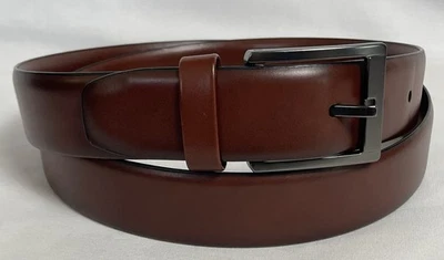 Cinturón de vestir de cuero sintético marrón para hombre talla 38 hebilla plateada Foto 1 de 4