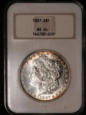 1887 NGC MS64 Morgan Silver Dollar Soap Box Holder TONING Item#P21299 - Image 1 of 2