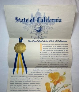 Great Seal Of The State of California Ephemera Autographed Senator Alan Short - Picture 1 of 11