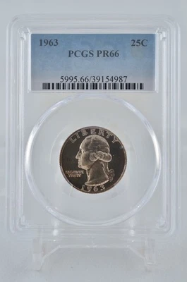PR66 1963 PCGS GRADED SILVER WASHINGTON QUARTER UNC. PROOF  NATURALLY TONED COIN - Image 1 of 4