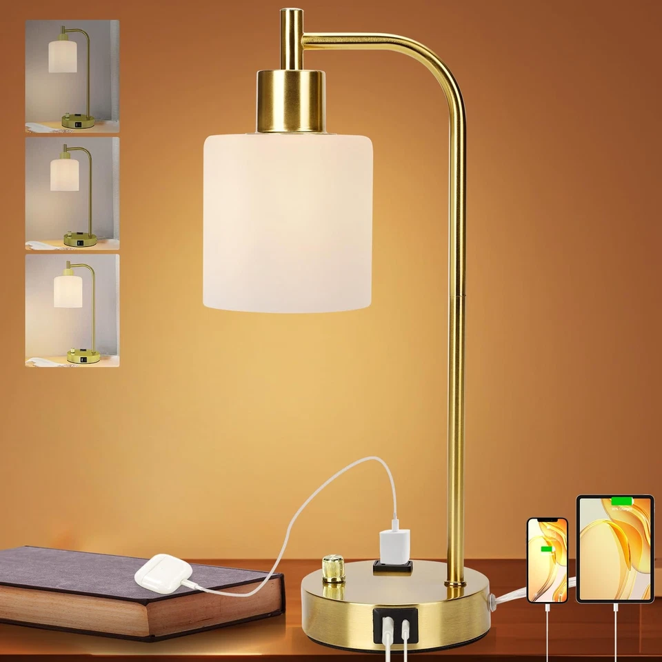 Industrial Table Lamp, Stepless Dimmable Gold Desk Lamp,Gold Table Lamp with ... - Image 1 of 4