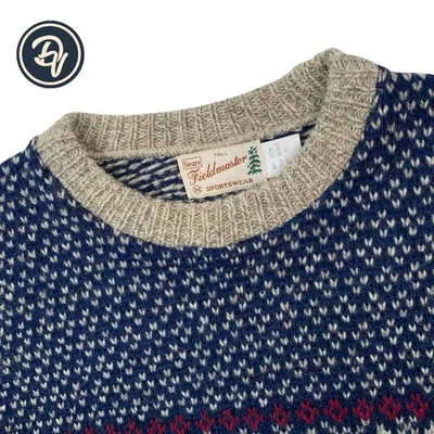 Mint! 80's M Sears Fieldmaster Natural Beige Speckled Fair Isle Wool Crew Neck - Image 1 of 4