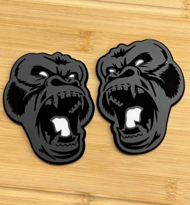 Angry Gorilla White Eye Car Truck Emblem Badge Matte Black /Black Custom PK of 2 - Image 1 of 4