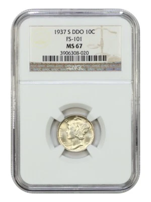1937-S NGC MS67 Doubled Die Obverse $750 PCGS PG --- 10c DDO FS-101 Mercury Dime - Image 1 of 4