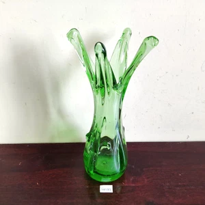 Vintage Green Tree Shape Glass Flower Vase Pontil Mark Old Collectible GV173 - Picture 1 of 7