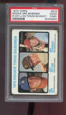 1973 年 Topps #615 新秀 3rd Third Basemen Mike Schmidt Cey PSA 2 (MK) 等级卡 — 第 1/2 张图片