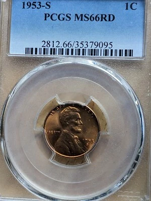 1953-S RED PCGS MS-66  Lincoln BU   coin uncirculated cent  Whole Set Listed - Image 1 of 3