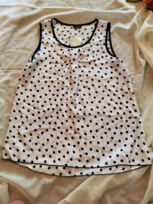 Women Lavish Maternity XL Blouse White/Navy Poke a dot Sleeveless Bow New - Image 1 of 4