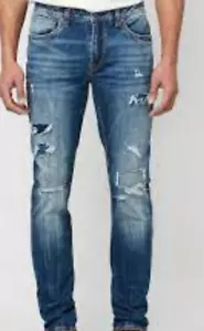 Jeans slim cenere Buffalo David Bitton da uomo, venati e lavorati, 30 W x 34 L - nuovi con scatola - Foto 1 di 3