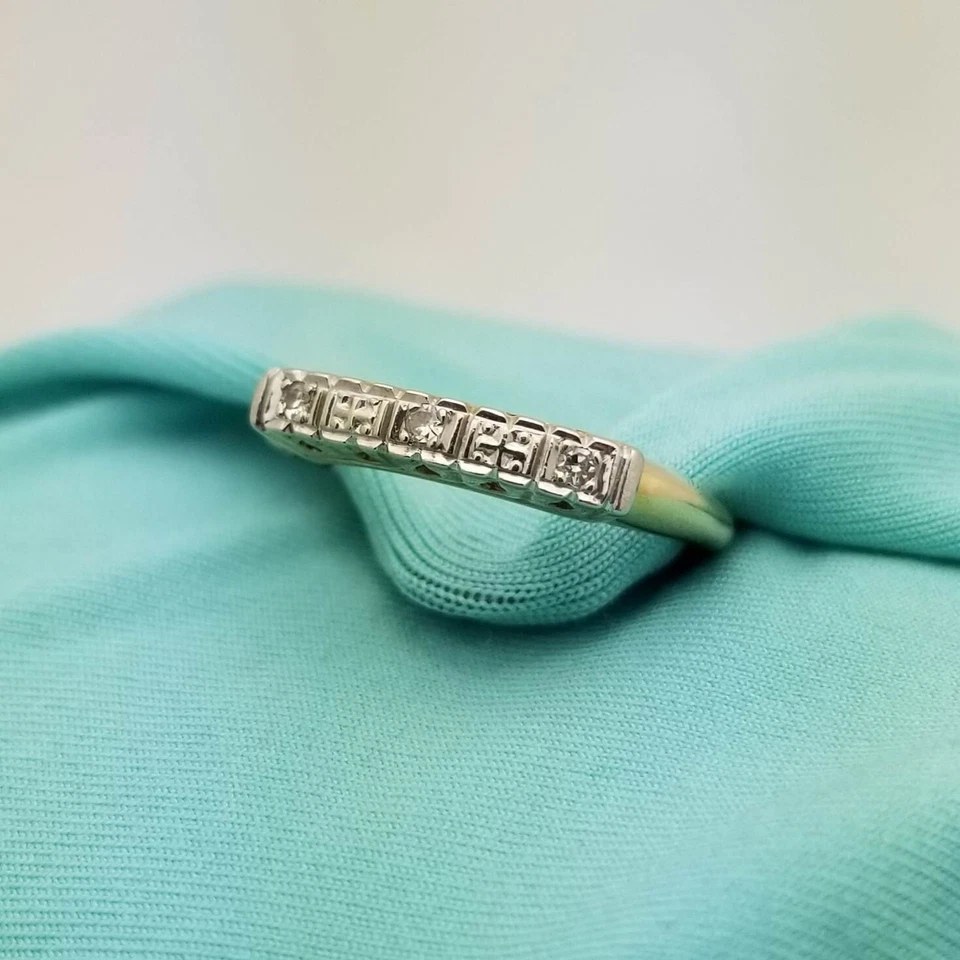 Vintage 14K Two-Tone Gold Diamond Wedding Band-1940s-0.04TCW-Earth Mined - Image 1 of 4