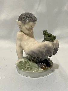 MINT Vintage Royal Copenhagen Porcelain Figurine of Faun/Satyr & Frog - 1713 PC - Picture 1 of 10