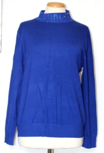NEW. MUDFLOWER. NAVY, HIGH NECK PULLOVER. GEMSTONE NECKLINE. SIZE UK L/XL. - Picture 1 of 4