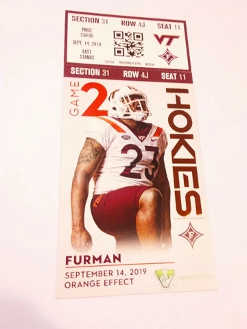 2019 Furman Virginia Tech Hokies Football Ticket Stub Cover