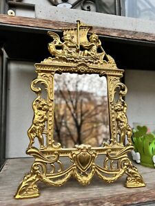 Standspiegel MESSING Schminkspiegel Antik Deko-Tischspiegel Spiegel 25x17cm