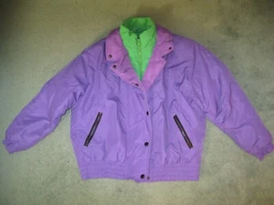 VINTAGE Mixed Blues RETRO 1990's Colorblock PUFFY SKI JACKET Womens Large L / XL - Picture 1 of 11