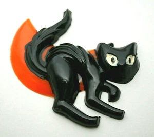 Plastic Halloween Cat & Moon Cake Topper Decoration 1960s-70s New NOS Hong Kong - Foto 1 di 5