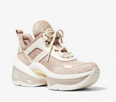 Michael Kors Women's Olympia Trainer Extreme Sig Semi Lux Sneaker Shoes Fawn - Image 1 of 3