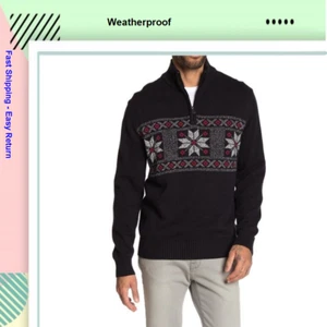 weatherproof Fair Isle Mesh Half Zip Pullover,Black, M] - Picture 1 of 2