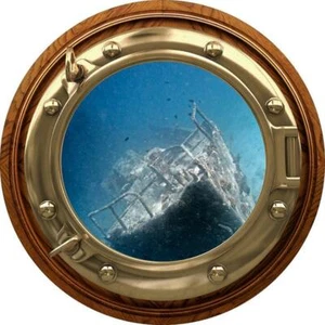 PortScape Sunken Ship Wreck #2 Sea Porthole Window Wall Decal Vinyl Wall Sticker - Picture 1 of 3