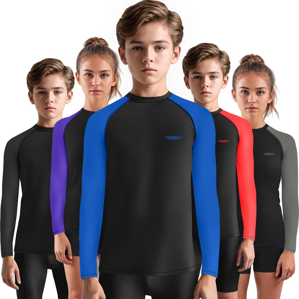 Exxact Sports Long Sleeve Kids BJJ Rash Guard, No Gi Compression Shirt - Image 1 of 4