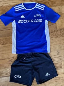 YOUTH ADIDAS UNIFORM Soccer .com Blue And Black Size 9/10 S - Picture 1 of 6