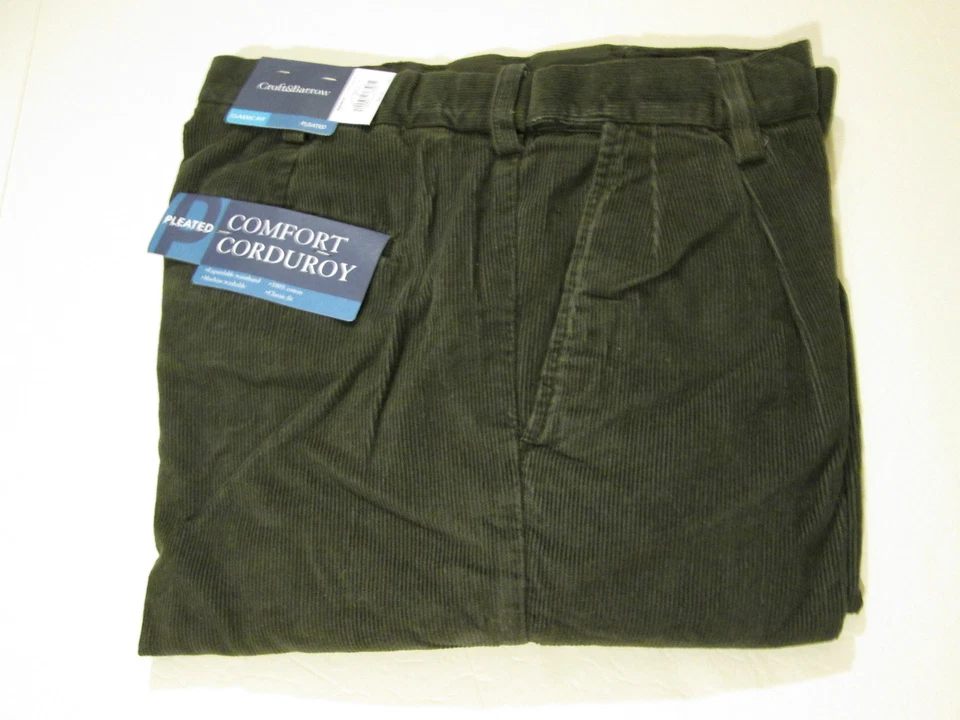 32 X 34 EXPANDABLE WAIST PLEATED FRONT CROFT & BARROW CORDS -PEAT- NWT - Image 1 of 1