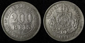 BRASIL Pedro II Cobre-Níquel 1884 200 Reis 32 mm Año Pasado KM# 478 (27 812) - Imagen 1 de 3