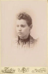Cabinet Card Antique Photo Pretty Young Woman Curly Bangs Flaten Moorhead MN - Picture 1 of 5