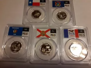 2004 S SILVER SET OF 5 STATE QUARTER PROOFS PCGS PR69DCAM - Picture 1 of 12