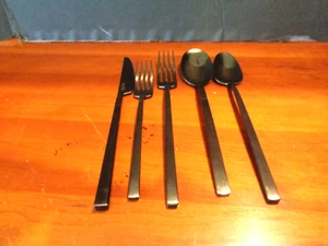 BLACK stainless steel Four 5 piece place setting Artisinal Kitchen Supply W 18 - Picture 1 of 5