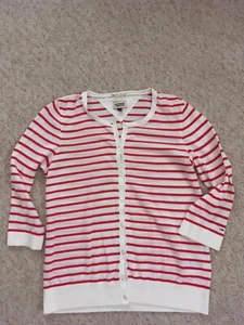 Tommy Hilfiger Ladies Button Up 3/4 Sleeve Striped Cardigan Sweater Jumper 8/10 - Picture 1 of 4