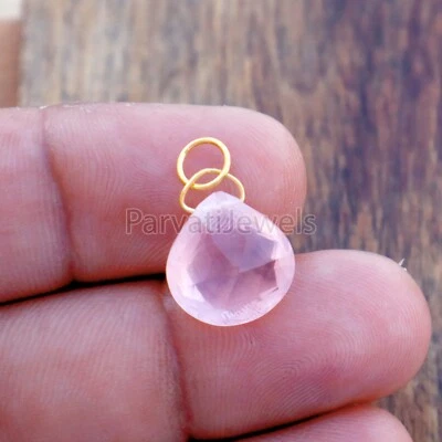 Dije de cuarzo rosa natural oro macizo 18k diseñador regalo mujeres niñas dije colgante Foto 1 de 4