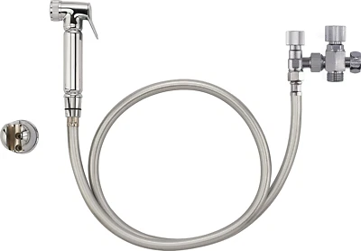 Kit Hygiène WC Douchette Laiton + Robinet 3 Voies + Flexible + Support Mural En  - Photo 1/4