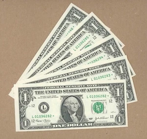 Five 2003 U.S. $1 FRN STAR NOTE San Francisco Gem UNC Crisp Consecutive Serial # - Picture 1 of 2