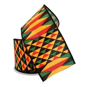2.5" x 3yd. Multicolored Faux Linen Wired Geometric Ribbon by Celebrate It™ - Picture 1 of 4