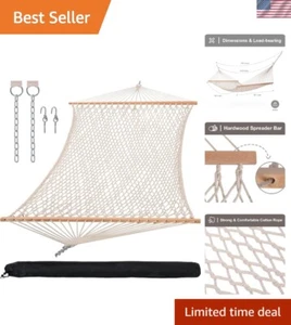 450 lbs Capacity Double Hammock with Hardwood Bar & Carrying Bag - Natural Beige - Picture 1 of 9