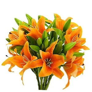 8Pcs Artificial Tiger Lily Flowers Orange Real Touch Lilies Flower Bouquet - Picture 1 of 7
