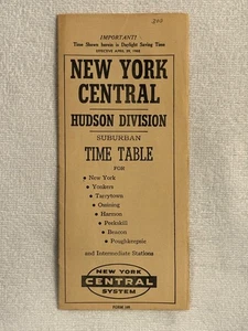 New York Central Hudson Division Time Table April 1962 Railroad Train Schedule - Picture 1 of 4