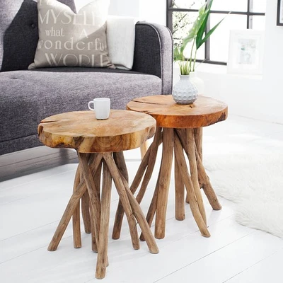 Exklusiver Beistelltisch ROOT 30cm natur Teak Massivholz Hocker Wurzelholz rund - Bild 1 von 4