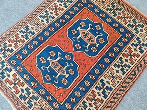 Blue Antique rug 3x4, turkish rug 3x5 vintage, Heriz rug 3x5, Kazak rug wool - Picture 1 of 10