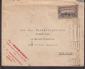Frankreich 29. Mai 1935 Brief Jungfernfahrt SS Normandie Transatlantik Paris - Bild 1 von 2