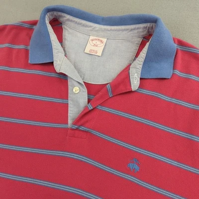 Brooks Brothers 男式大号 Polo 衫条纹红色蓝色对比领羔羊标志 — 第 1/4 张图片