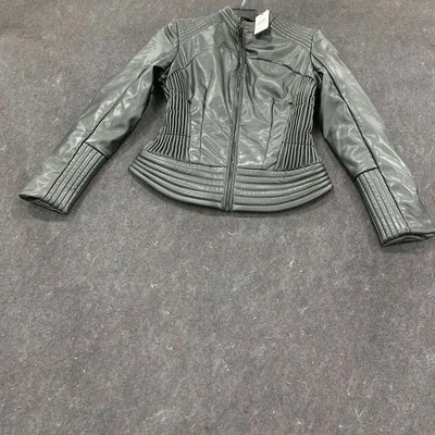 GUESS Lea Corset Faux Leather Jacket Women's Size M Jet Black - Image 1 of 4