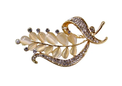 Broche Prendedor Flor con Piedra Ojo de Gato Blanco y Cristales Transparentes, Prendedor Floral Nuevo Foto 1 de 4