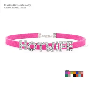 Provocative Rhinestone Letters HOTWIFE Choker Necklace Custom Collar Necklace F2 - Picture 1 of 8