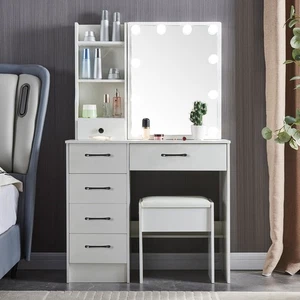 Vanity Set with 10 LED Lighted Mirror Makeup Dressing Table Dresser Desk White - Picture 1 of 8