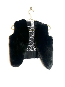 Vintage BADGLEY MISCHKA Black Vest faux fur S/M - Picture 1 of 7