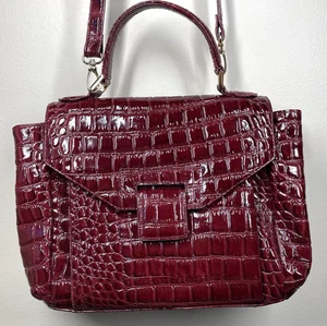 Muska Milano Italy Red Leather Croc Top Handle Satchel Bag Convertible Crossbody - Picture 1 of 13