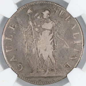 1801 Italian States Republic Of Piedmont Silver 5 Francs NGC F15 - Subalpine Rep - Picture 1 of 4