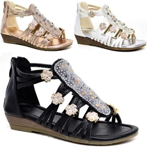New Girls Fancy Wedge Spanish Sandals Summer Gladiator Beach Party Shoes Size - Picture 1 of 14